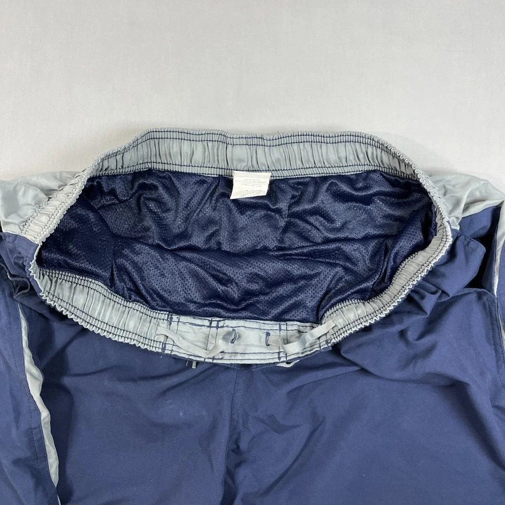 Vintage‎ Nike Swim Shorts Mens 2XL Blue Gray Spell Out Logo Athletic Trunks Y2K